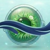 Aquadrones Logo: grünes Auge hinter einer blauen Welle